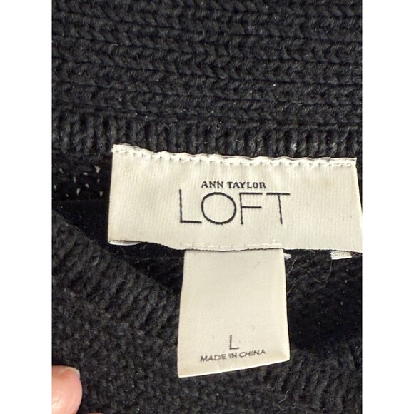 Ann Taylor Loft Blk Lrg Butt-up 100% Cotton Cap Sleeve Sweater Sz L - Picture 7 of 11